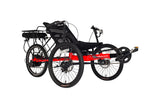 A red color option of the electric eco-tad sx recumbent trike